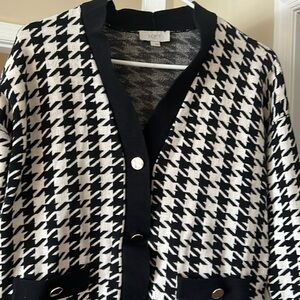 LOFT Black and White Houndstooth Cardigan Sweater